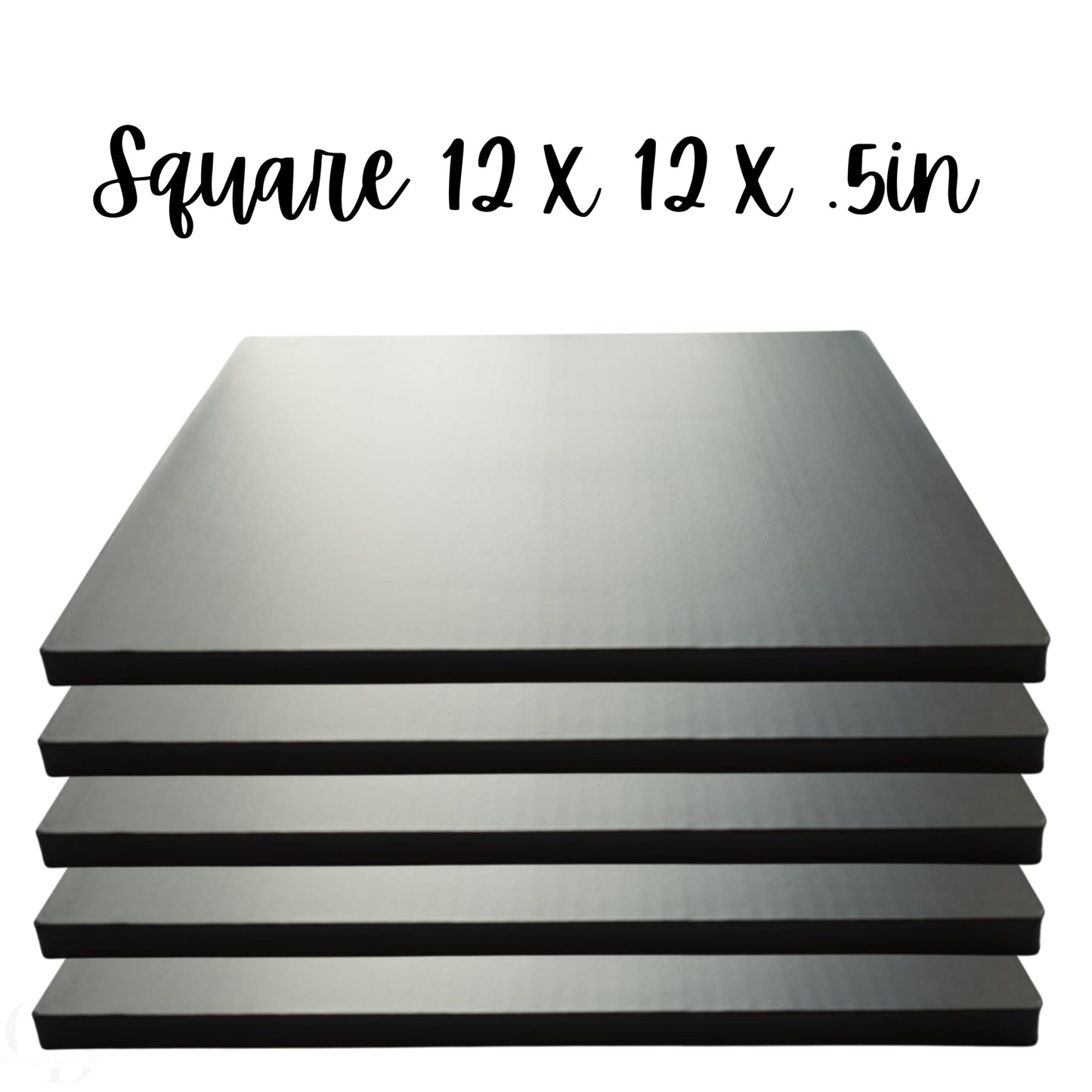 Professional Cake Drum Board, Black Square, Heavy Duty, 12 x 12 Inch, 1/2 Inch Thick, 5 Pack