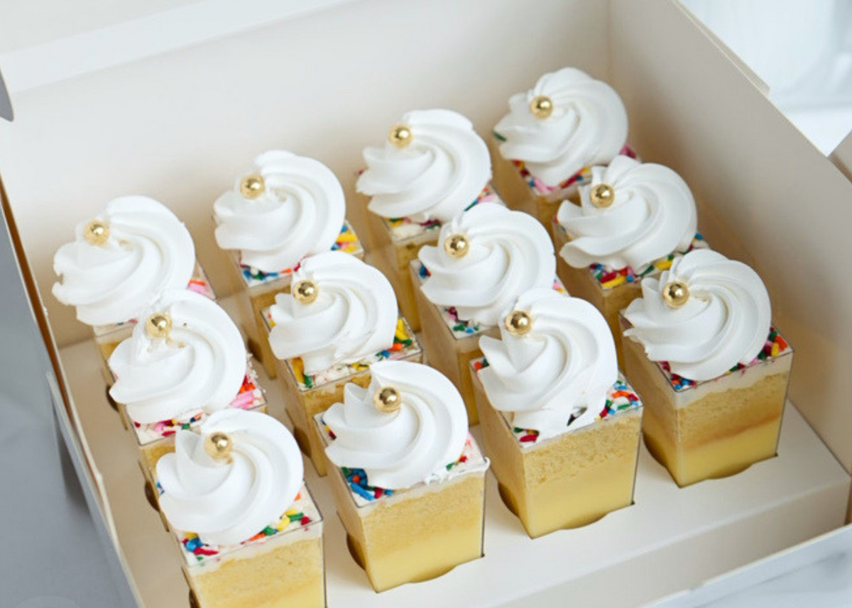 Dessert Shooter Box for 12; 3oz square and round shooter cups- Paper box