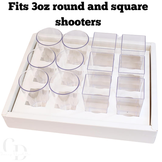 Dessert shooter square and round 3oz cup transport boxes- Clear lid