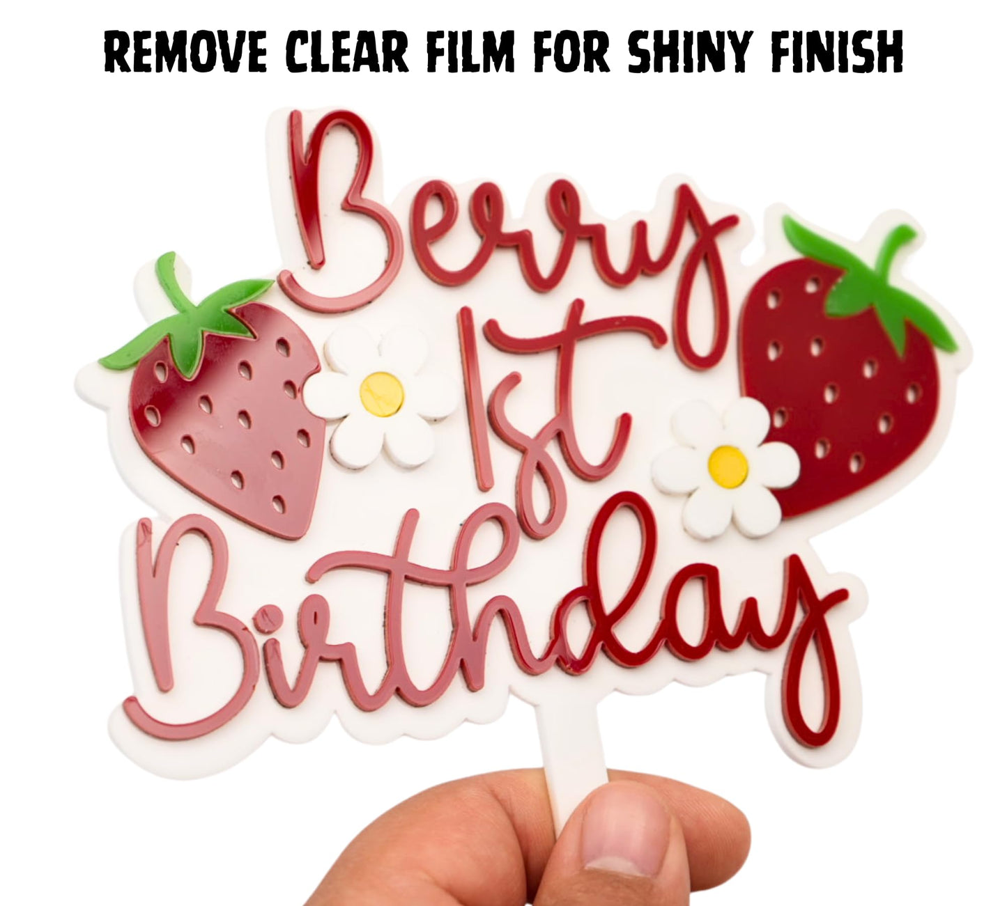 Berry First Birthday strawberry first birthday Acrylic Cake Topper- 1 pack