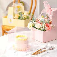 Chaney Depot LLC Premium Cake and Flowers Gift Box with Ribbon and Clear Box, Sturdy Quality- 10 Pack