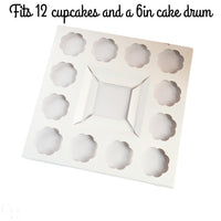 Chaney Depot LLC Bento Cake and Cupcake Box with Clear Box,12 Cupcake Insert with 6x6 Cake Cavity- 10 pack