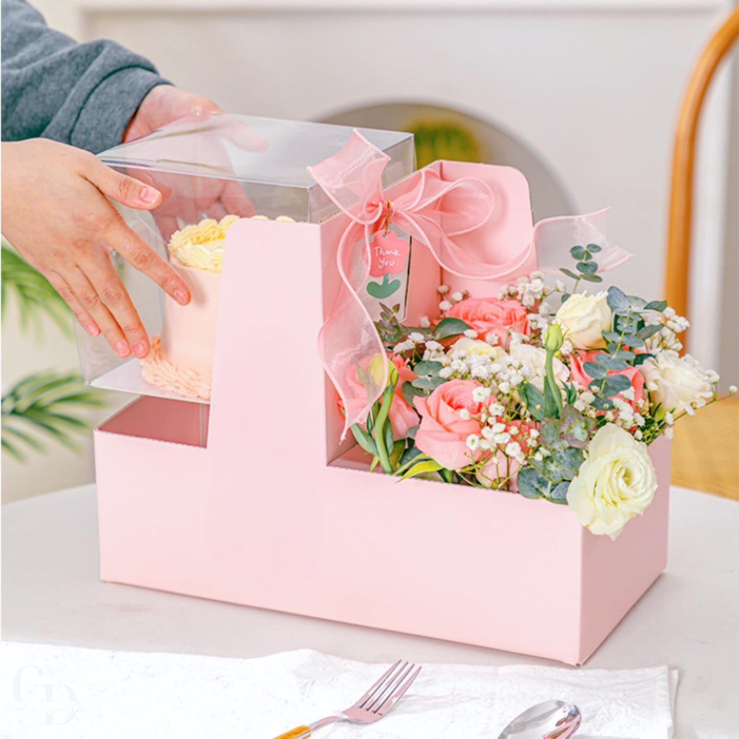 Chaney Depot LLC Premium Cake and Flowers Gift Box with Ribbon and Clear Box, Sturdy Quality- 10 Pack