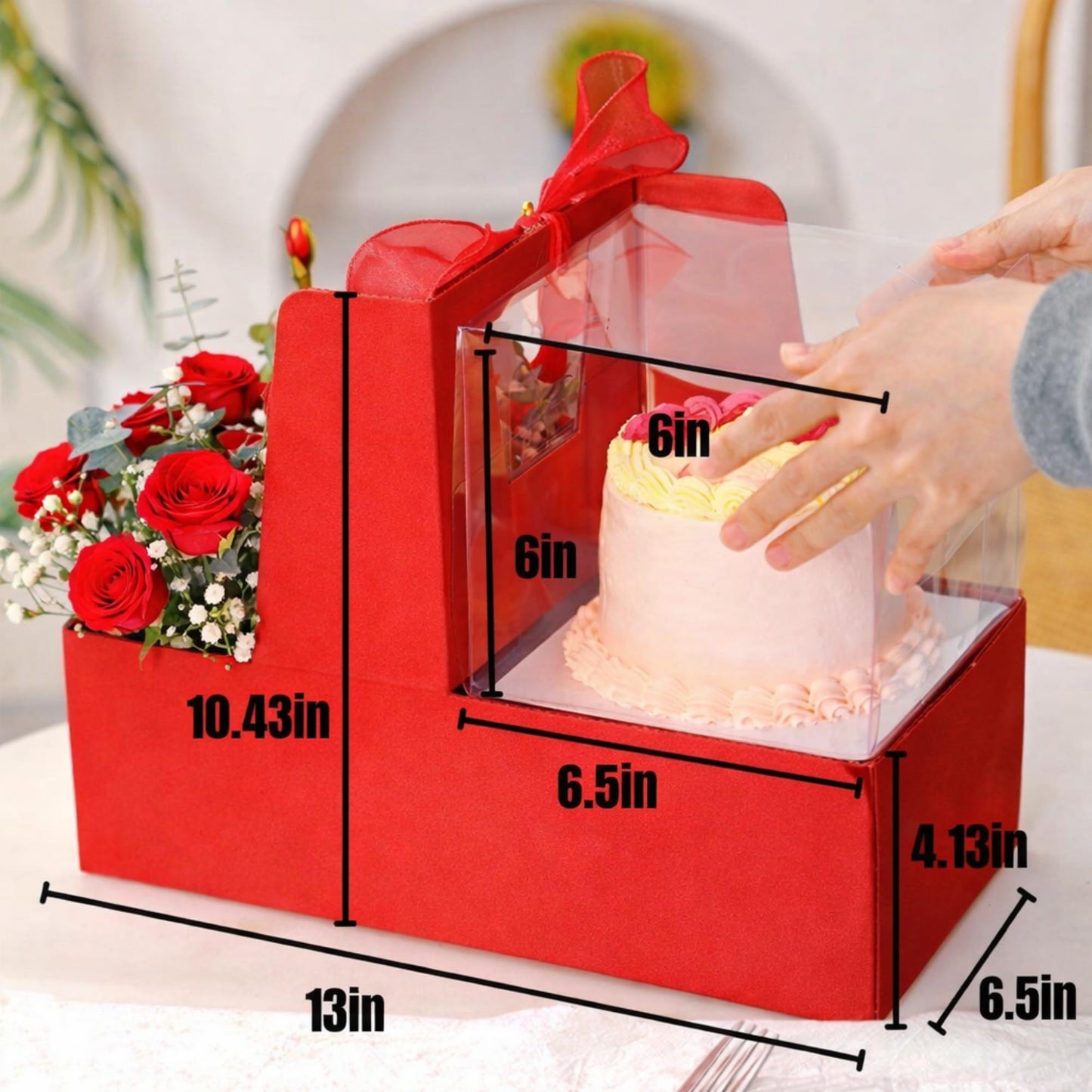 Chaney Depot LLC Premium Cake and Flowers Gift Box with Ribbon and Clear Box, Sturdy Quality- 10 Pack