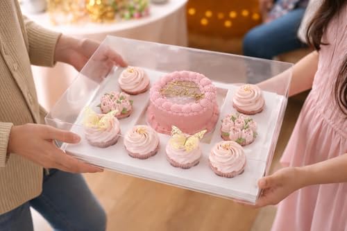 Chaney Depot LLC Bento Cake and Cupcake Box for 8 cupcakes and 1 6x6in slot for a 4-5in cake, Clear Box- 10 Pack