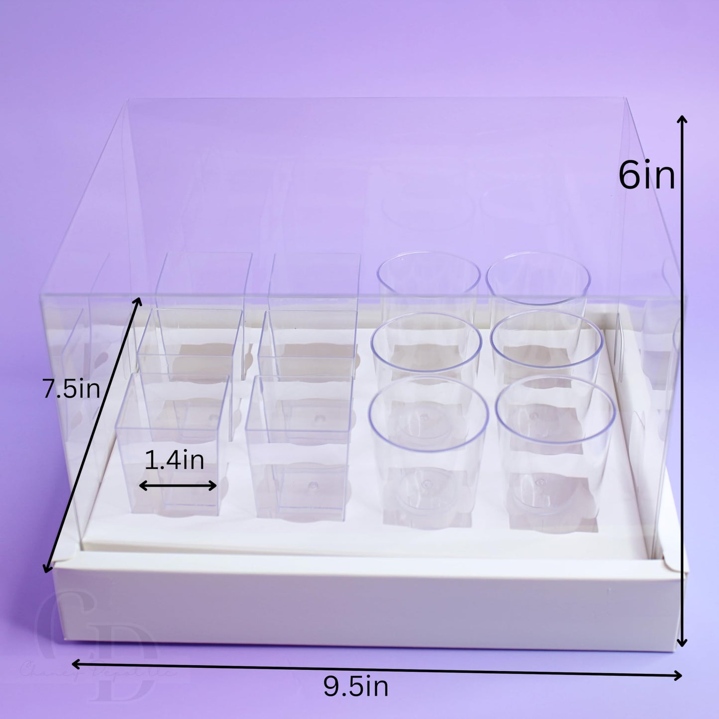Dessert shooter square and round 3oz cup transport boxes- Clear lid