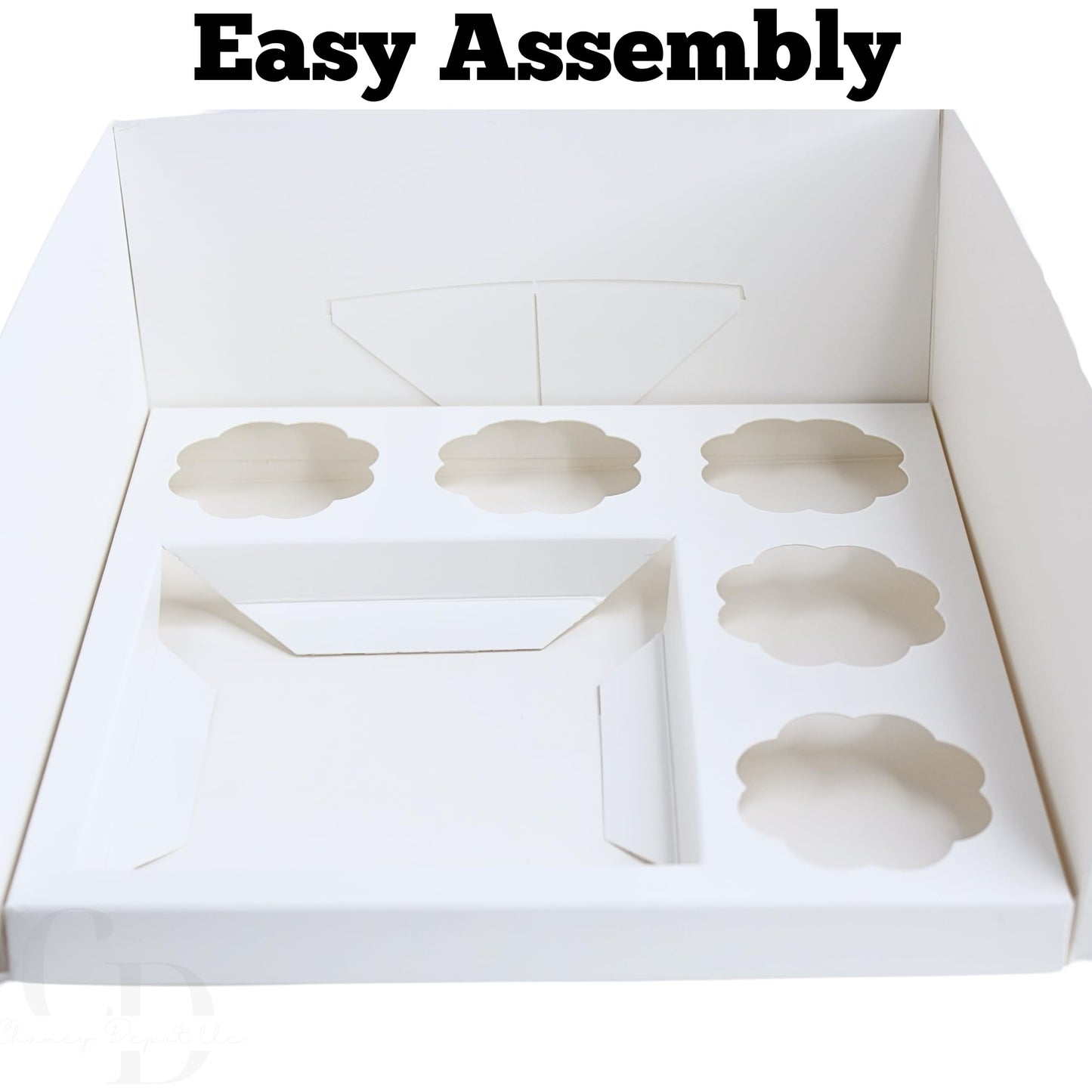 Bento Cupcake and cake box, 5 cupcake cavity space and 1 4-5in cake slot, white box with clear lid