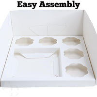 Bento Cupcake and cake box, 5 cupcake cavity space and 1 4-5in cake slot, white box with clear lid