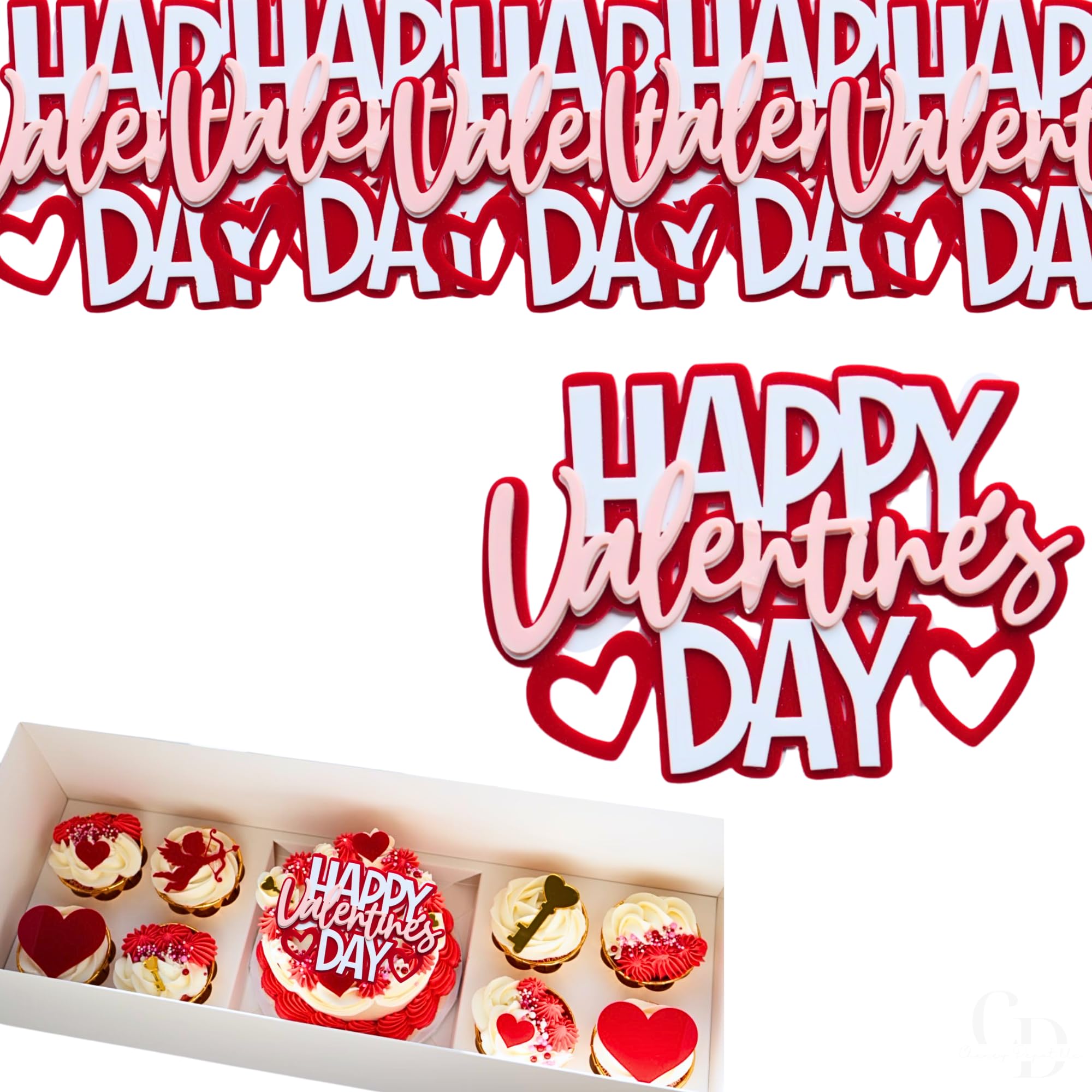 Valentine's Day Acrylic Cake Toppers 4 x 2.75 Inch, Food Grade Material, Bento Cake Decoration- 5 pack