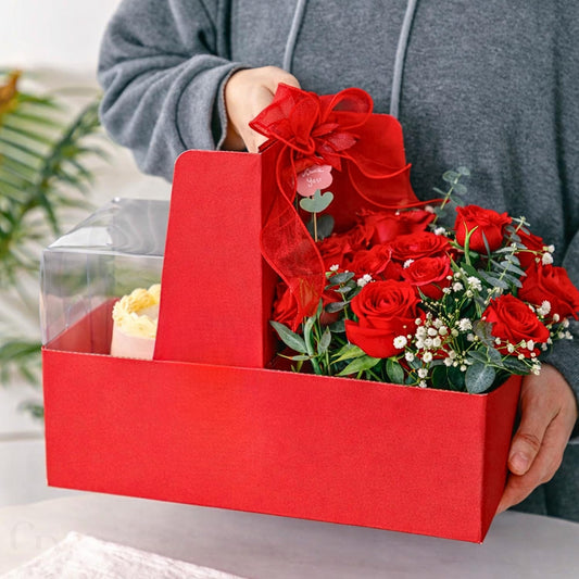 Chaney Depot LLC Premium Cake and Flowers Gift Box with Ribbon and Clear Box, Sturdy Quality- 10 Pack