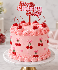 She's the Cherry on Top Acrylic Cake Topper, Double Layered Red Pink