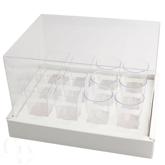 Dessert shooter square and round 3oz cup transport boxes- Clear lid