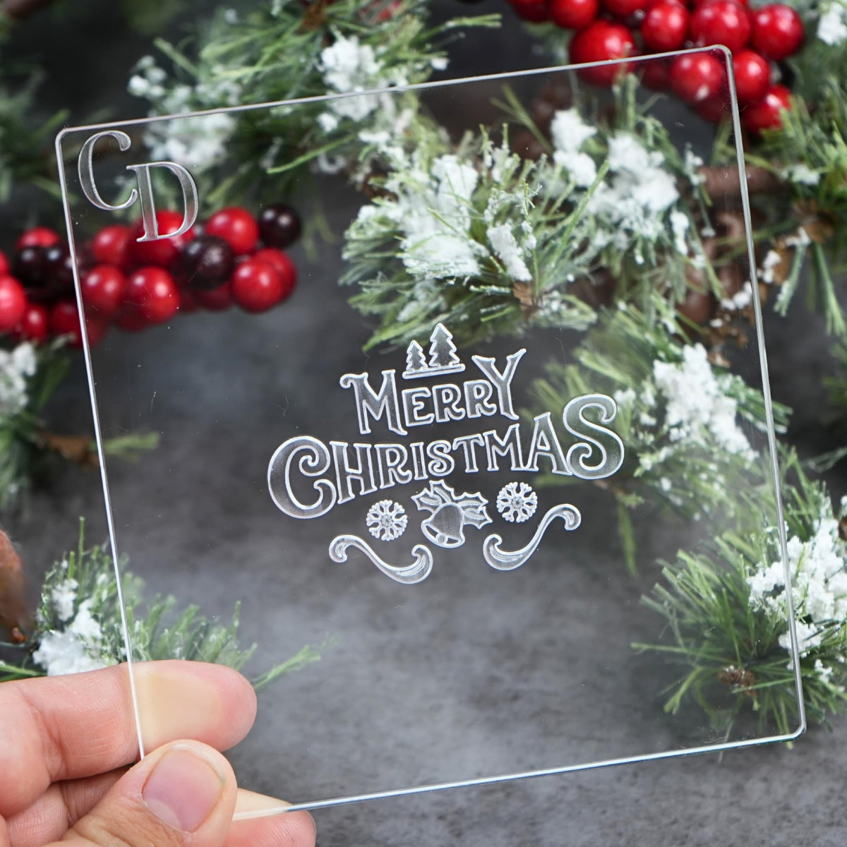 Merry Christmas Cookie Stamp, Acrylic Fondant Embosser, Decorative Cake Topper with Snowflake Design- 1 Pack