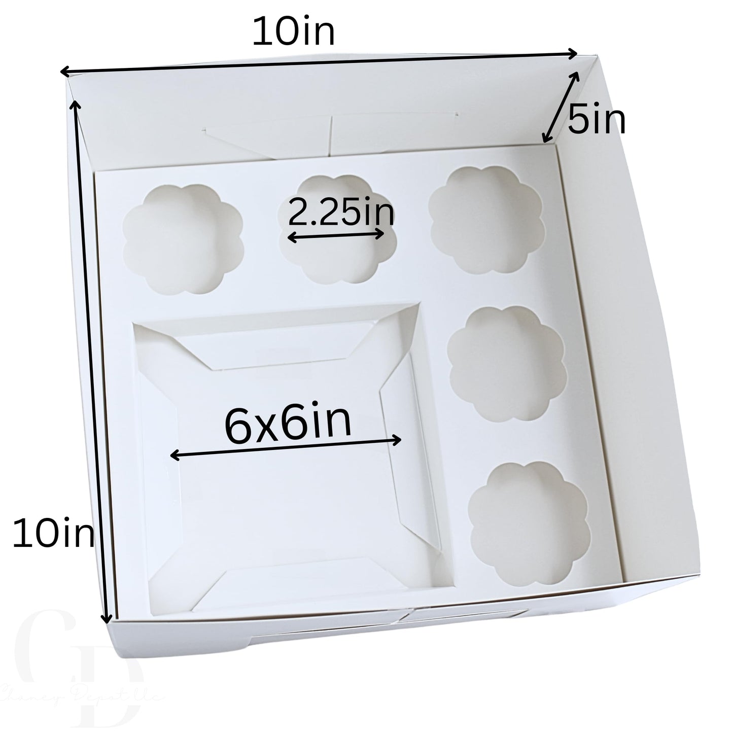 Bento Cupcake and cake box, 5 cupcake cavity space and 1 4-5in cake slot, white box with clear lid