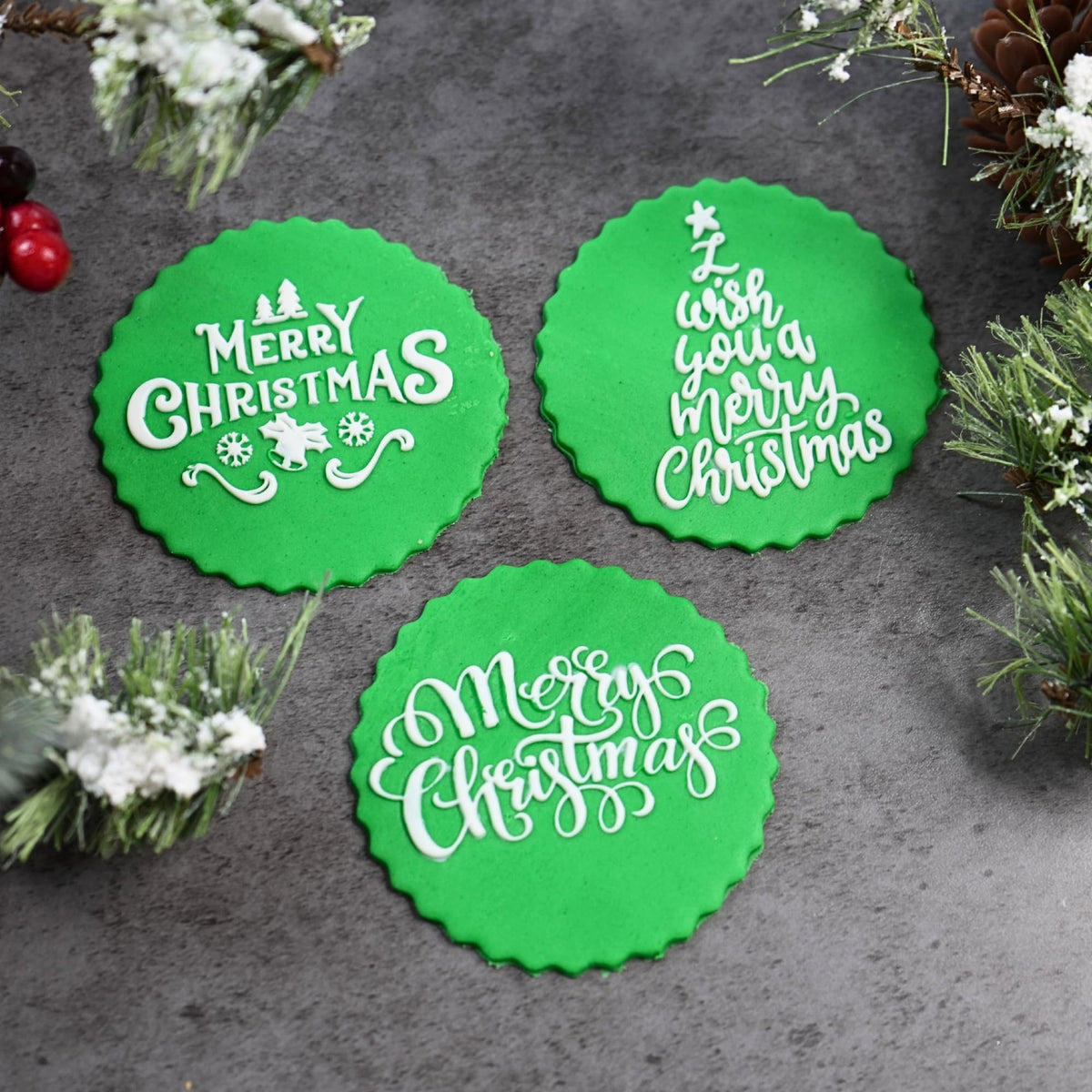 Merry Christmas Cookie Stamp, Acrylic Fondant Embosser, Decorative Cake Topper with Snowflake Design- 1 Pack