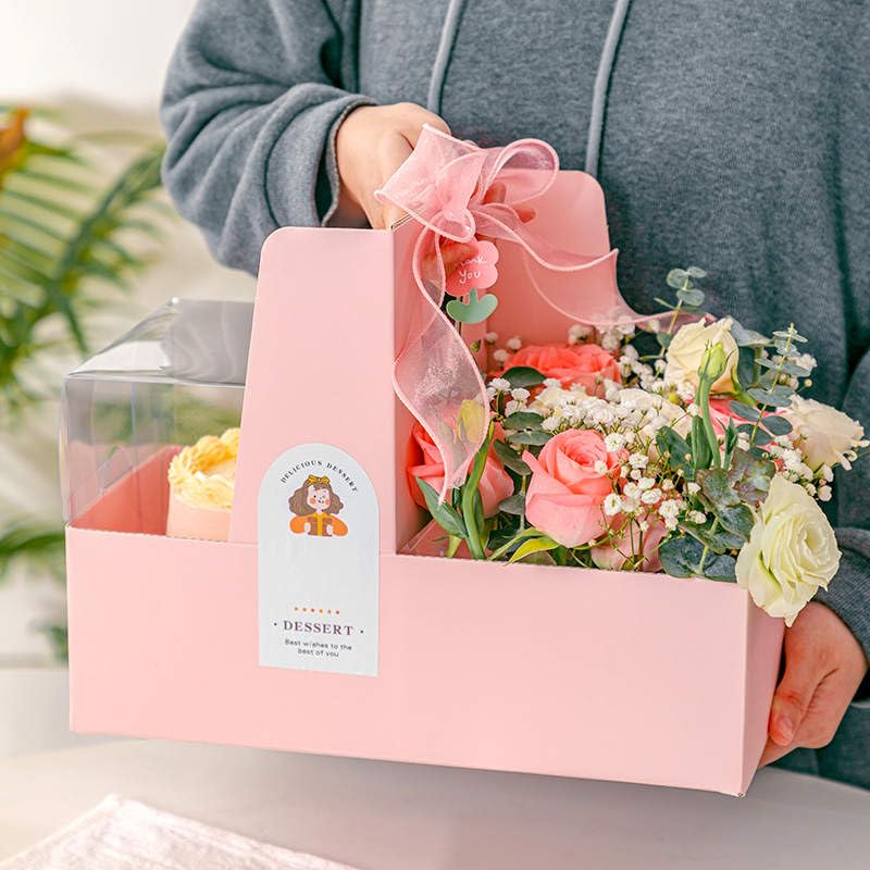 Chaney Depot LLC Premium Cake and Flowers Gift Box with Ribbon and Clear Box, Sturdy Quality- 10 Pack