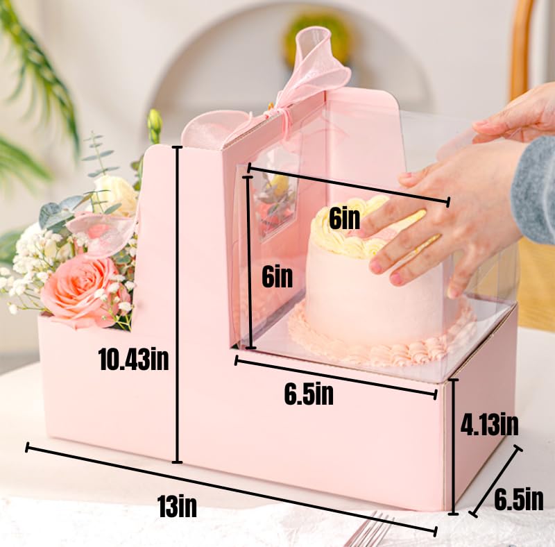 Chaney Depot LLC Premium Cake and Flowers Gift Box with Ribbon and Clear Box, Sturdy Quality- 10 Pack