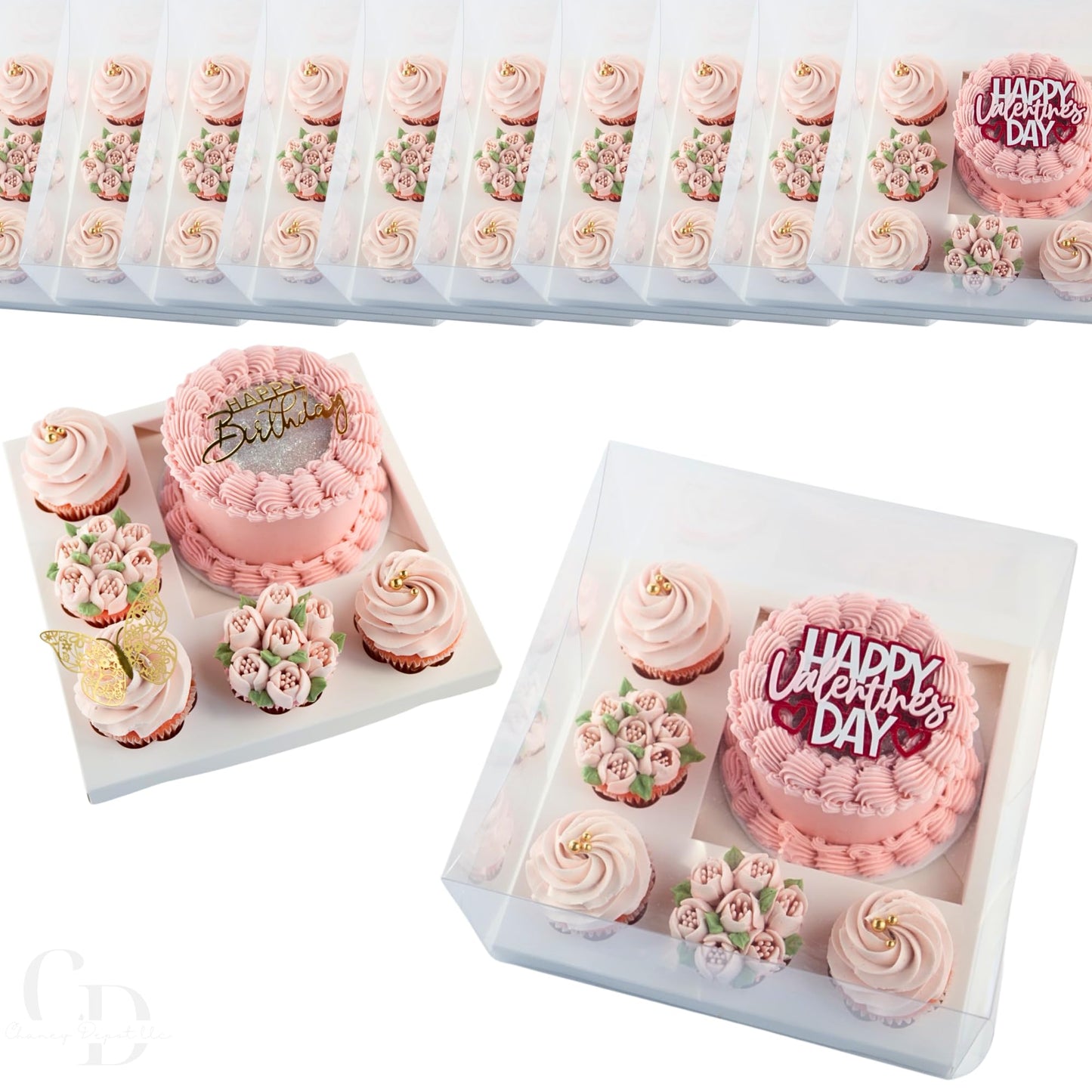 Chaney Depot LLC Cake and Cupcake Bento Box with 5 cupcakes and 6x6in square, Clear Box- 10 Pack