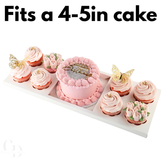 Chaney Depot LLC Bento Cake and Cupcake Box 8 Cupcakes, 1 6x6in slot for a 4-5in cake, Clear Long Box- 10 Pack